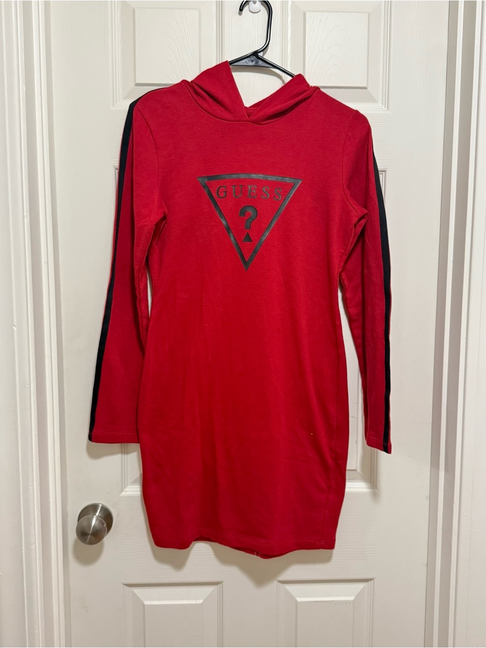 GUESS Red Hoodie Dress with Black Stripe Women’s Size Small